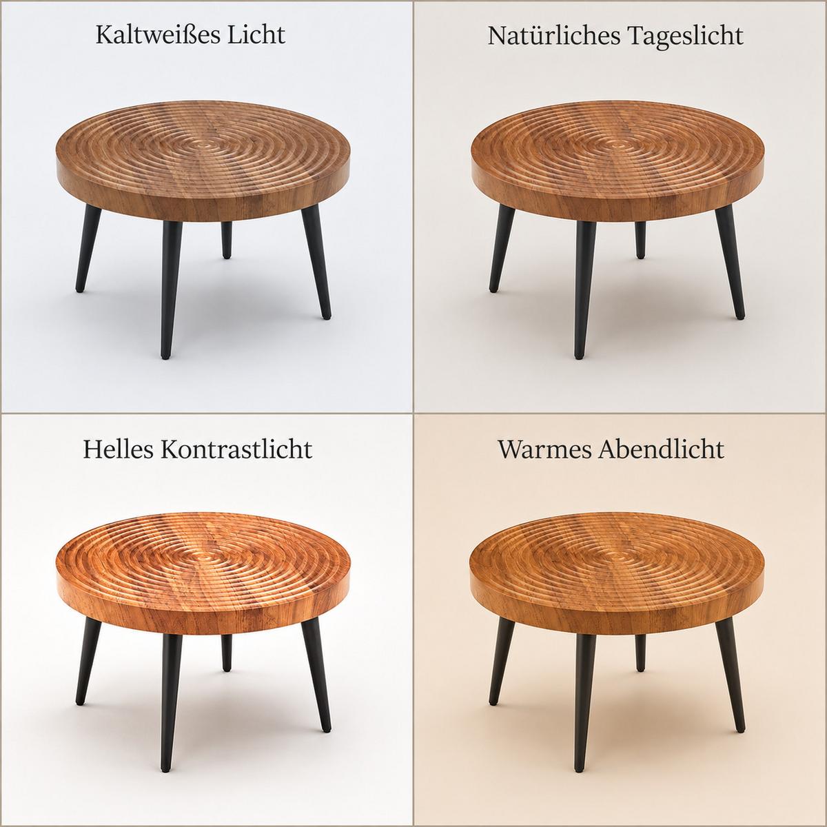 COUCHTISCH Walnussbraun Rund mit Jahresringen & Metallbeinen - Walnussfarben, Holzwerkstoff (60/60/37cm) - Urban Meuble
