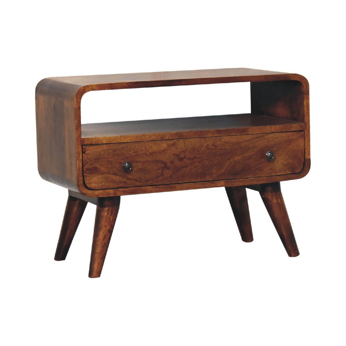 MEDIENUNIT Mini mit gebogener Form, Braun - Messingfarben/Braun, Mangoholz/Holz (60/45/30cm) - Artisan Furniture