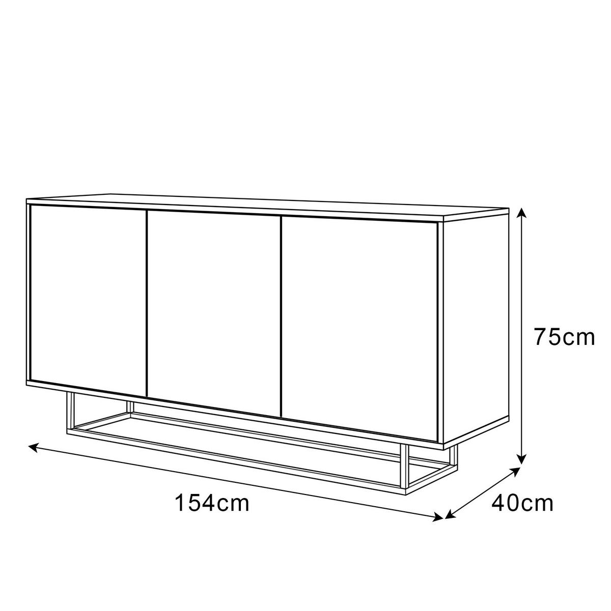 SIDEBOARD SANAYI auf schwarzem Gestell, Hochglanz Weiß - Weiß Hochglanz/Weiß, Holzwerkstoff (154/75/40cm) - Lookway