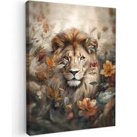 LEINWANDBILD Löwe - Wildtiere - Pflanzen - Natur - Blumen Room Decor 30x40 cm - Beige, Textil (30/40cm) - MuchoWow