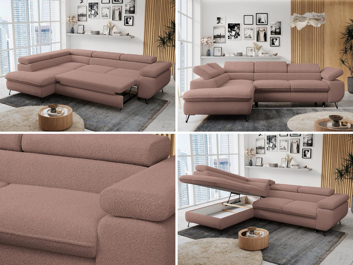 ECKSOFA PETER L Rosa Boucle - Links Seite - Schwarz/Rosa, Textil/Metall (208/273cm) - MKS