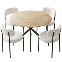 ESSGRUPPE 5er Set Spanplatte Polyester Cremeweiß Eiche - Eichefarben/Creme, Textil/Metall (120/75/120cm) - HOMCOM