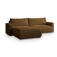 ECKSOFA TURIN N Braun Bucle-Stoff mit Schlaffunktion - Braun/Grau, Holz/Kunststoff (265/183cm) - MASSENO