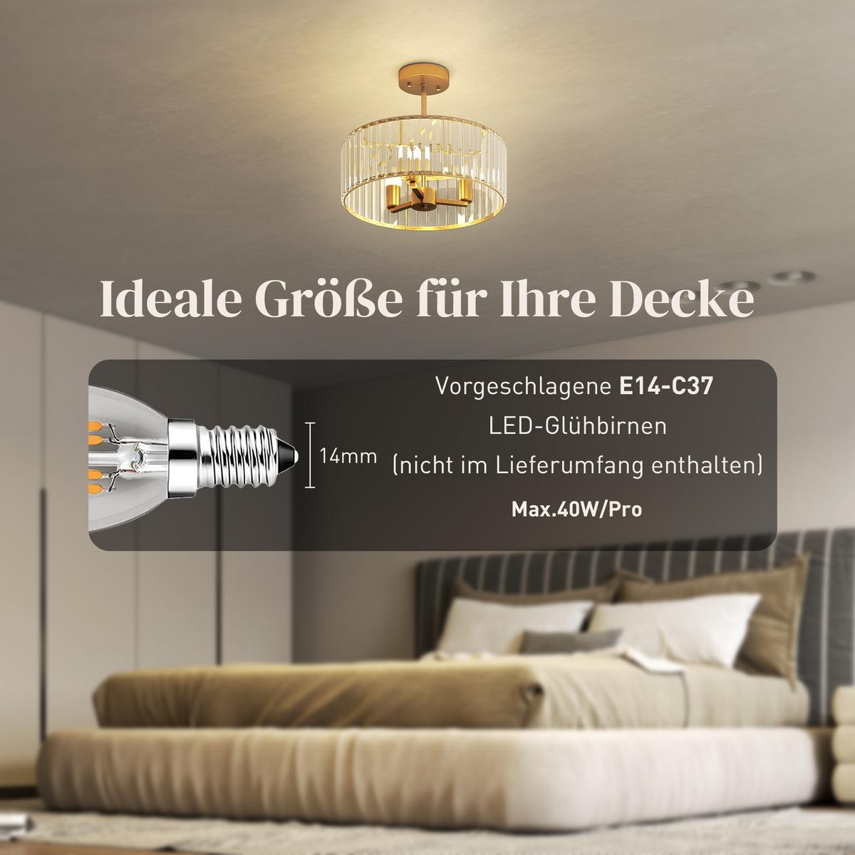 DECKENLEUCHTE Metall Kristall Gold - Goldfarben, Metall (39/39/32cm) - HOMCOM
