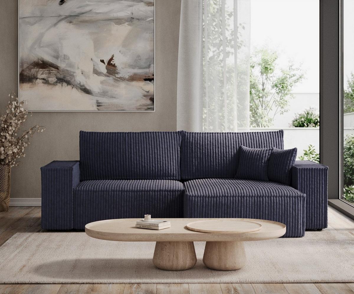 ECKSOFA CAVO mit Schlaffunktion Marineblau im Tilia Stoff - Schwarz/Dunkelblau, Holz/Holzwerkstoff (255/148cm) - AltaBeds