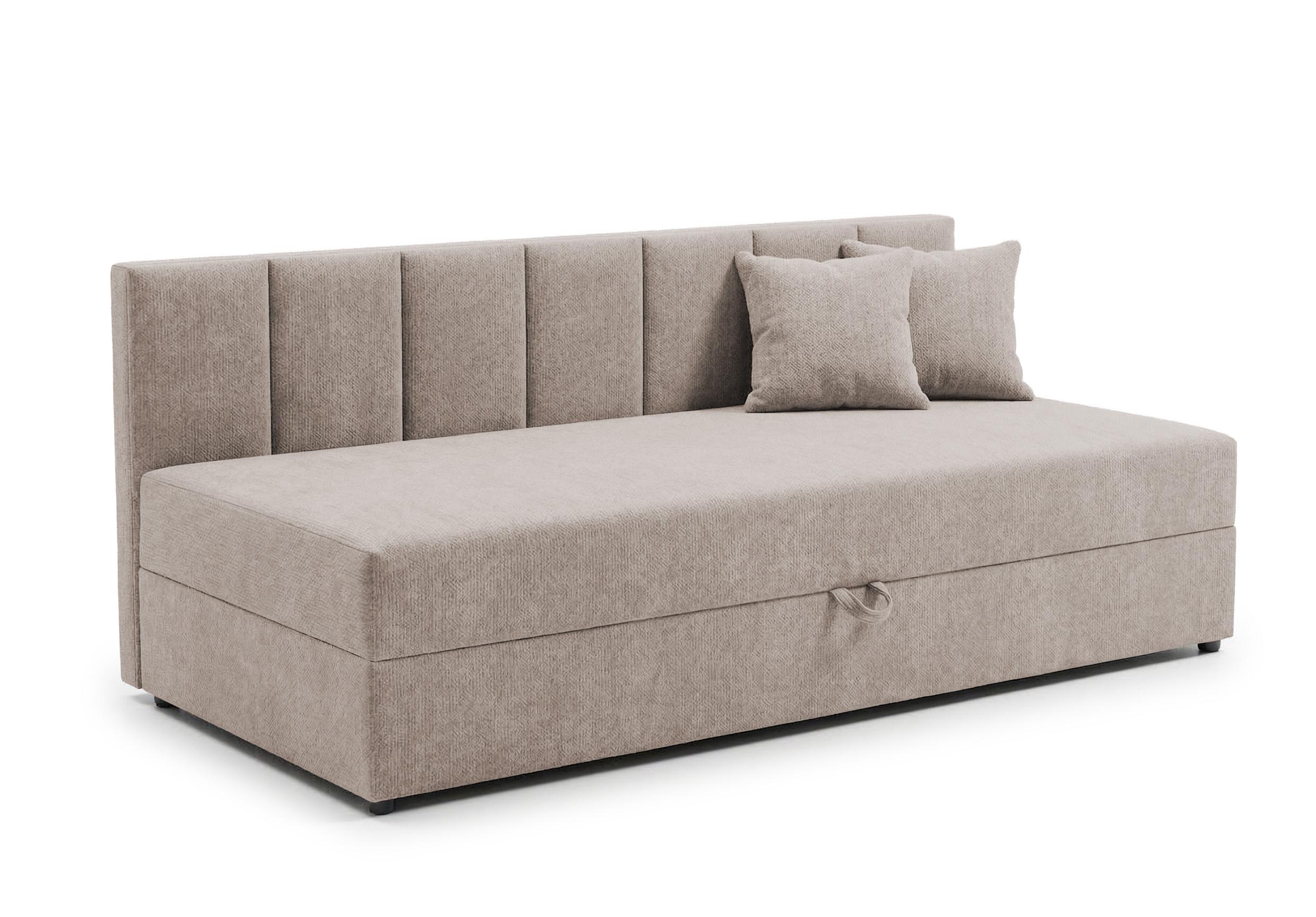 TAGESBETT Lenny mit Rückenlehne und großem Bettkasten aus Taupe Chenille-Stoff - Taupe/Schwarz, Holz/Kunststoff (90/200cm) - S-Style