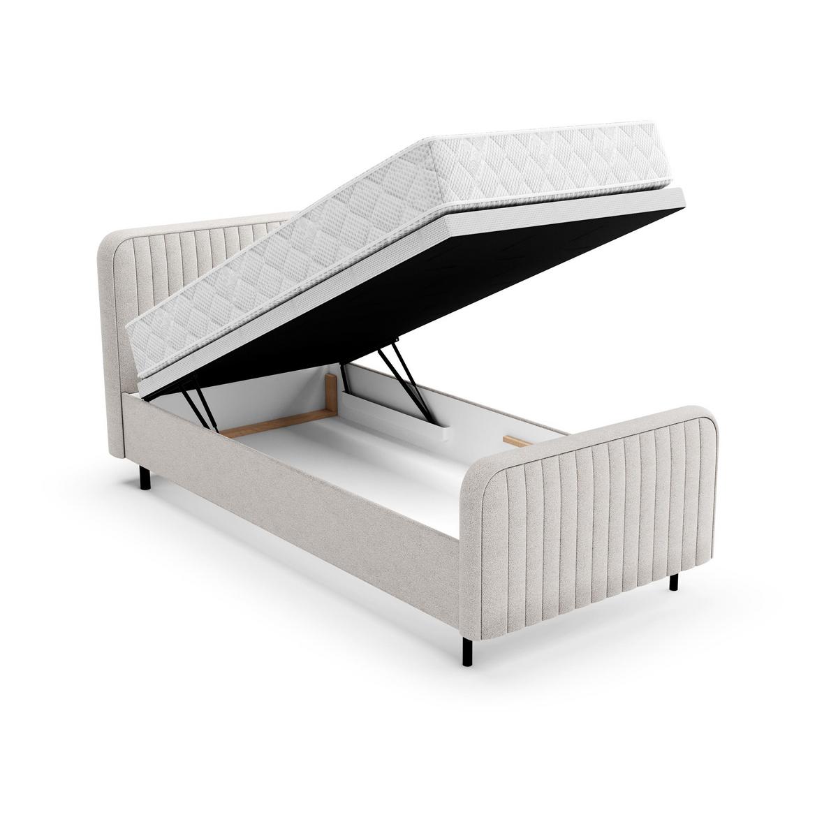 POLSTERBETT Lami 90x200, Einzelbett mit Bettkasten und Taschenfedernmatratze 20 cm, Hellbeige - Kaschmir/Schwarz, Textil/Metall (90/200cm) - Beautysofa
