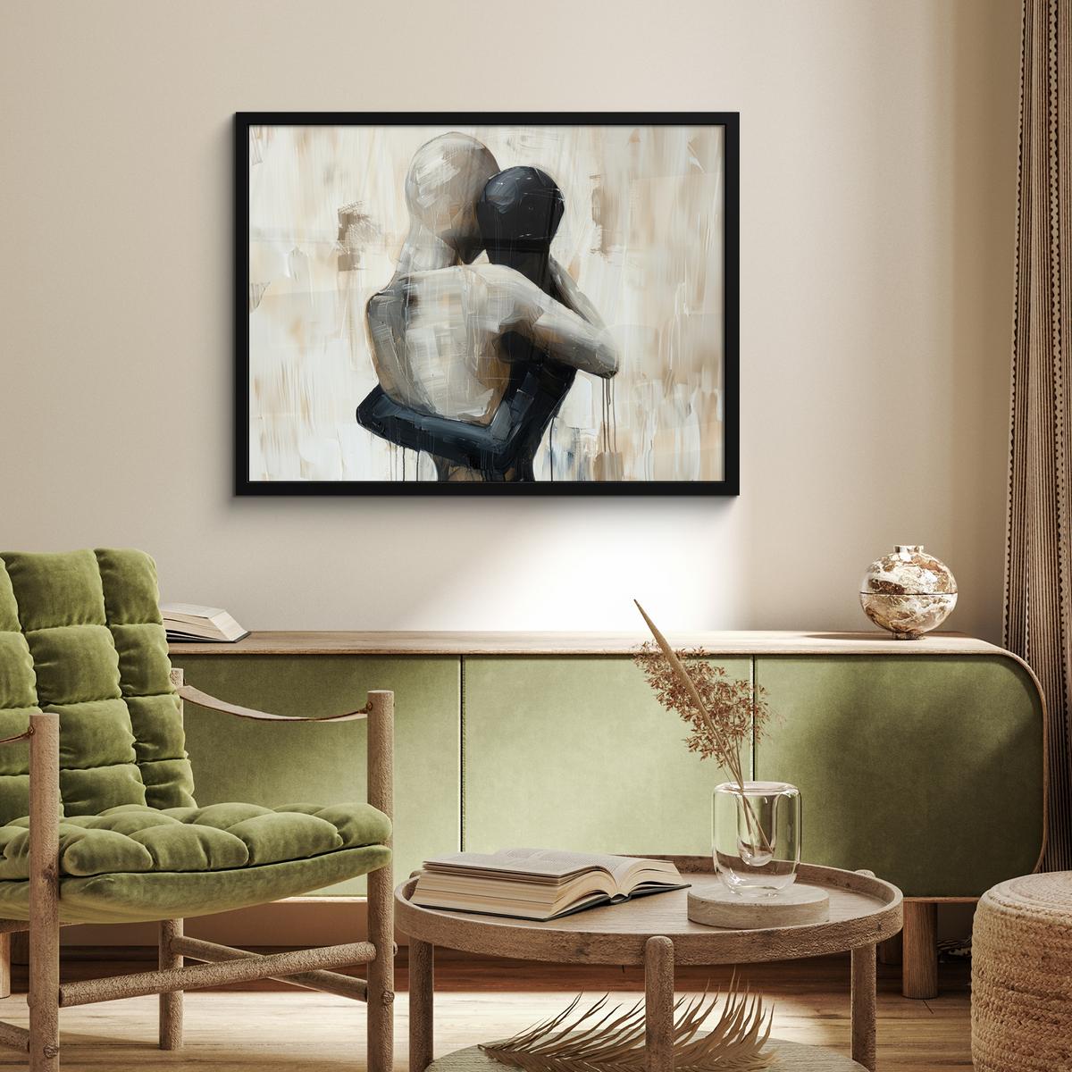 POSTER MIT RAHMENGERAHMTES BILD Abstrakt - Liebe - Schwarz und weiß - Modern 80x60 cm - Schwarz, Papier (80/60cm) - MuchoWow