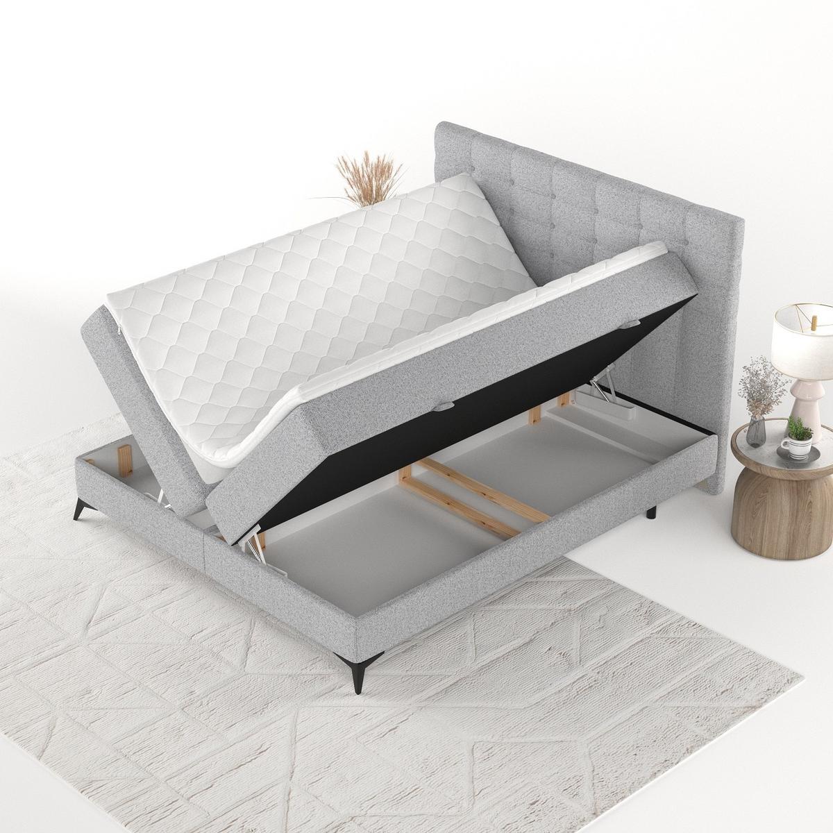 BOXBETT Niro 180/200 cm Hellgrau im Riva Stoff - Hellgrau/Schwarz, Holz/Holzwerkstoff (180/200cm) - AltaBeds