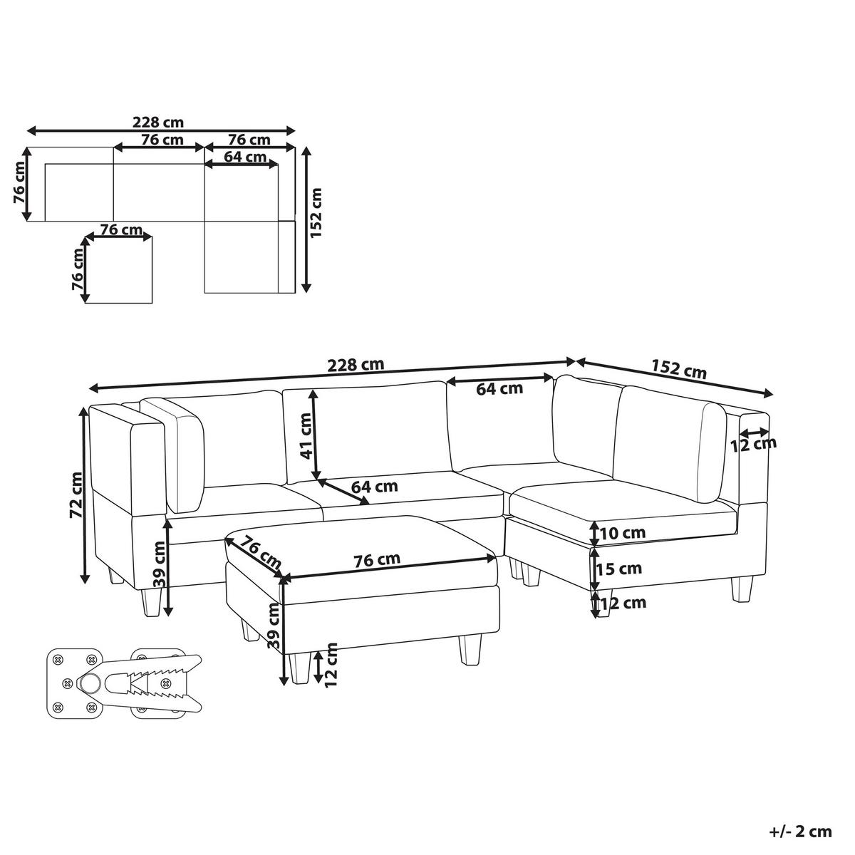 ECKSOFA Modul 4-Sitzer linksseitig Dunkelgrau Stoff mit Ottomane Unstad - Dunkelgrau/Grau, Textil (228/152cm) - Beliani