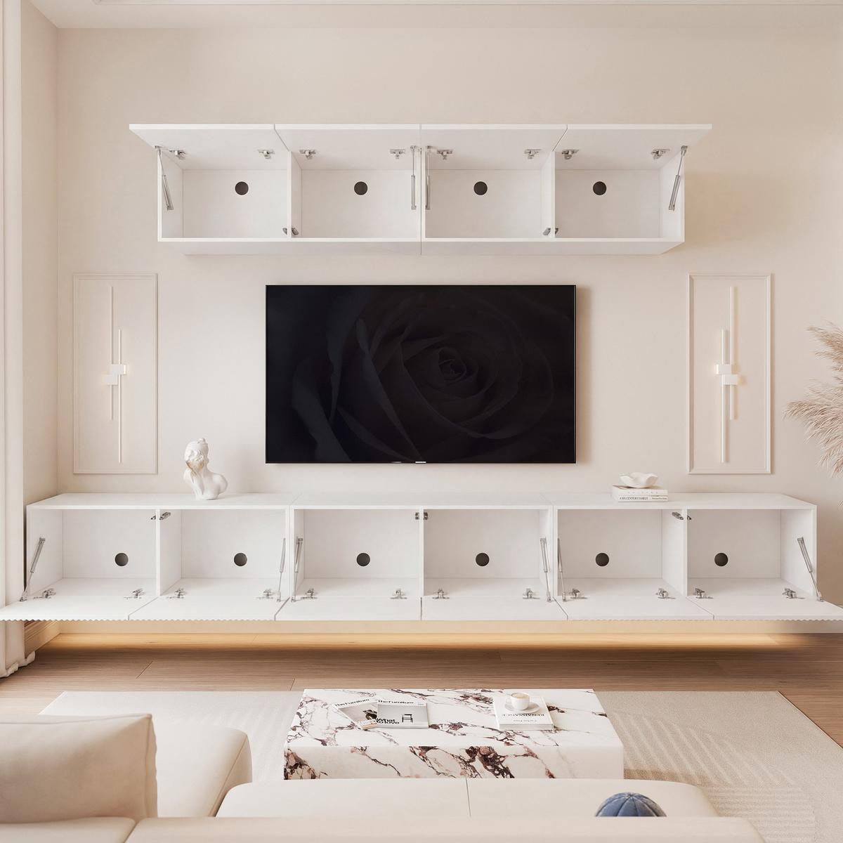 TV-LOWBOARD ANGEL VII mit LED-Beleuchtung, 300 cm Weiß matt - Weiß, Holzwerkstoff (300/72/40cm) - Idohome