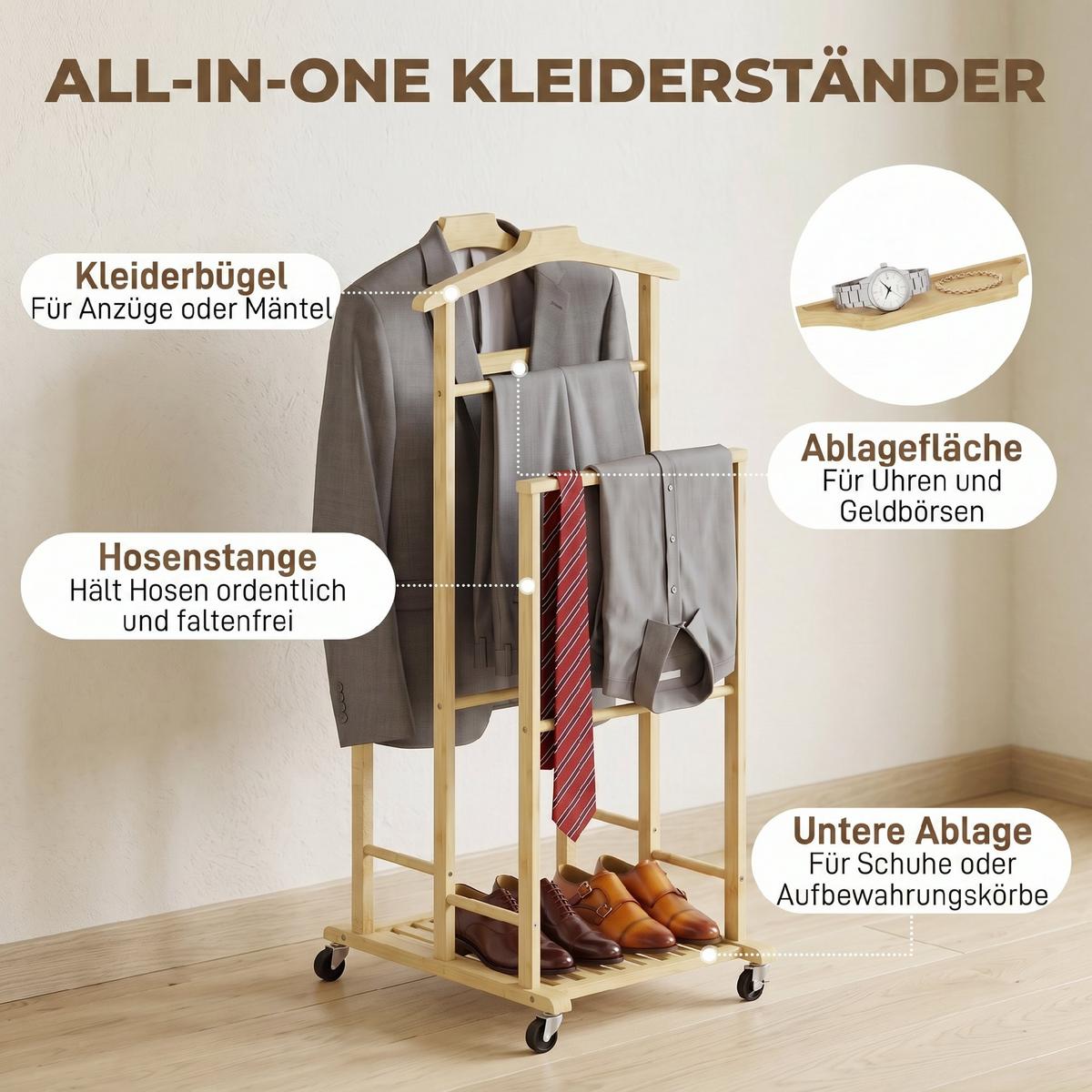 KLEIDERSTÄNDER Bambus Eiche - Eichefarben, Holz/Bambusholz (41/105/50cm) - HOMCOM