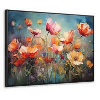 LEINWAND Bilder mit Rahmen - Blumen - Aquarell - Kunst - Botanisch - Natur - 80x60 - Orange, Textil (80/60cm) - MuchoWow