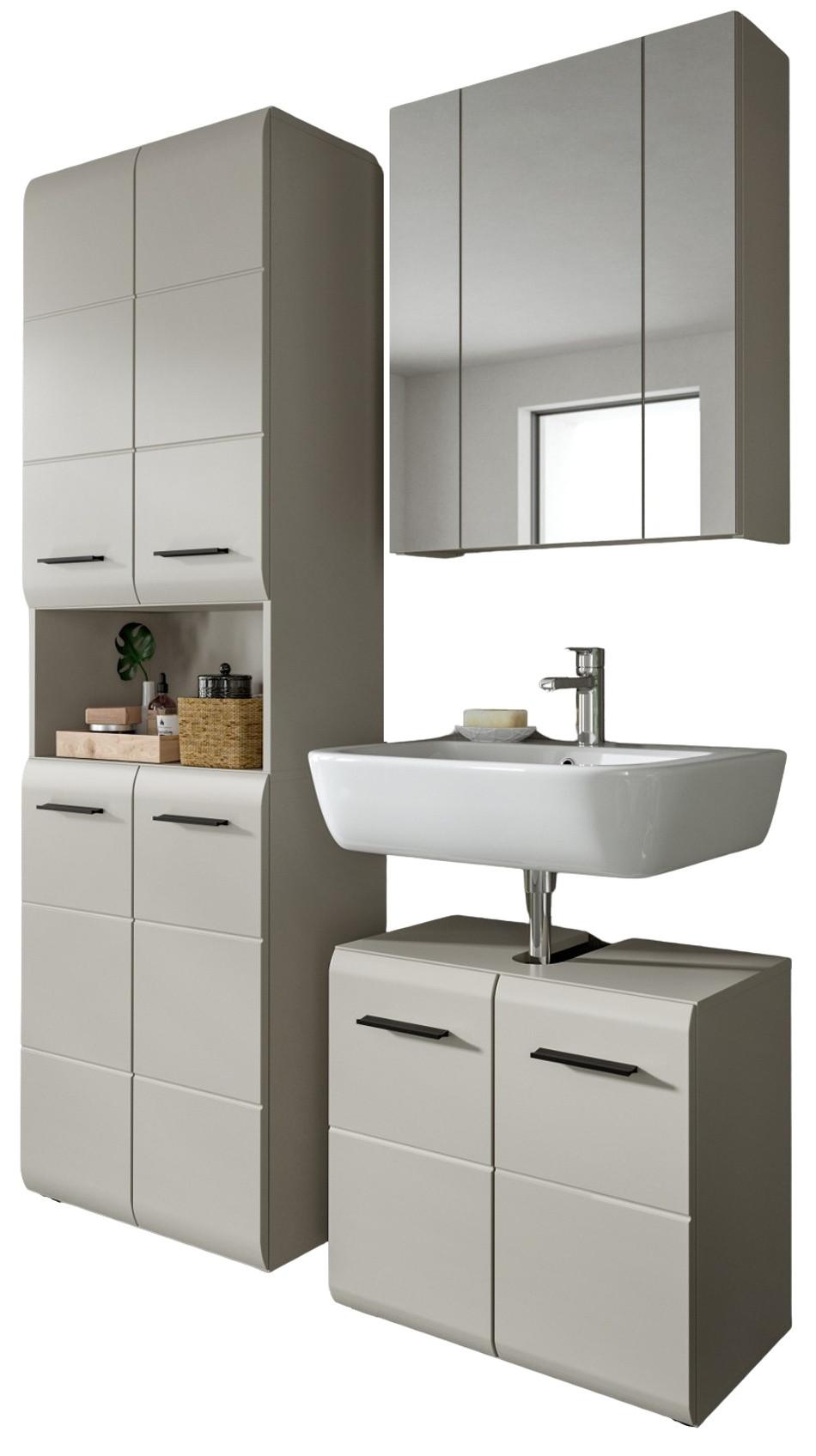 BADMÖBEL-SET Kaschmir 3-teilig 135 cm, Komplettset mit viel Stauraum - Kaschmir/Schwarz, Glas/Holzwerkstoff (135/185/30cm) - Inn.Furn