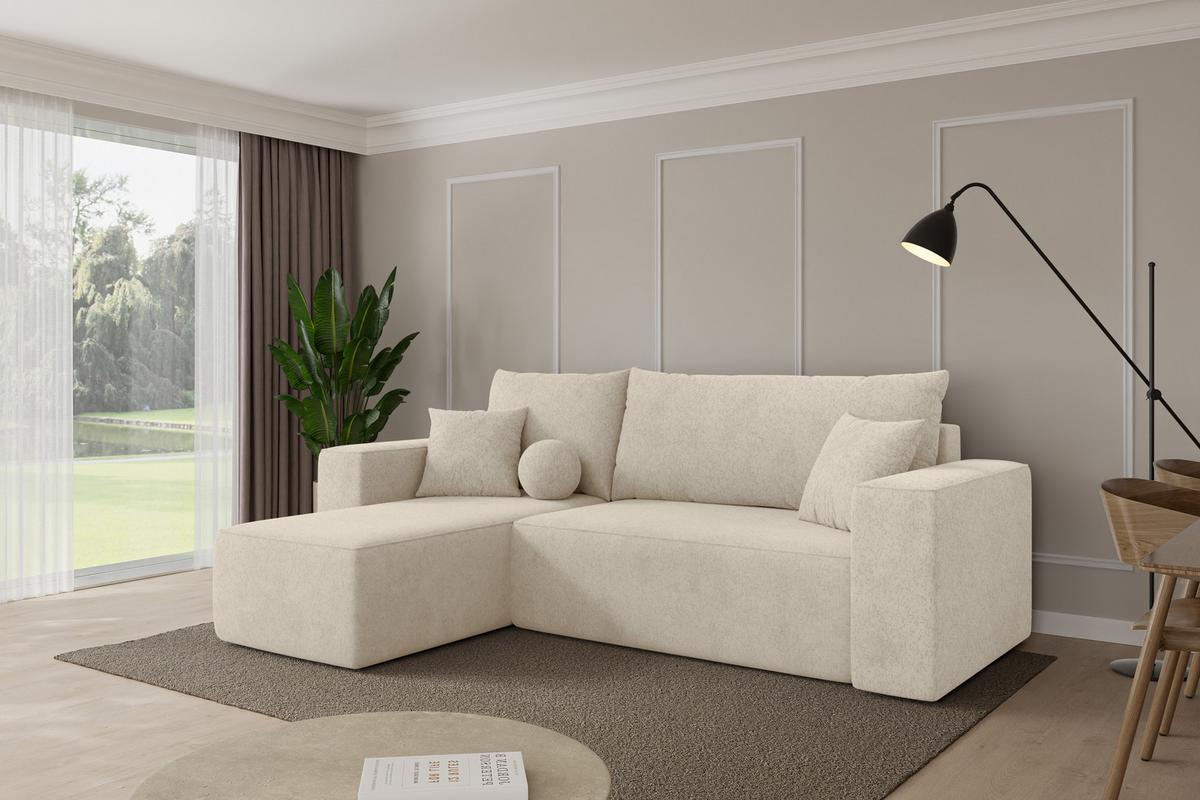 ECKSOFA mit Schlaffunktion Ottomane Links SENO-L 249x139x85 Creme Velours - Creme/Schwarz, Holzwerkstoff/Kunststoff (249/139cm) - ALTDECOR