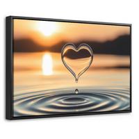 LEINWAND Bilder mit Rahmen - Herz - Wasser - Sonnenuntergang - Natur - Zen - 60x40 - Bernsteinfarben, Textil (60/40cm) - MuchoWow