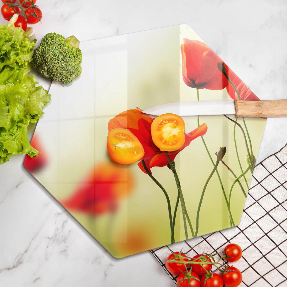 GLASPLATTE 40 cm Rote Blumen - Hellgelb, Glas (40/40cm) - Wallfluent