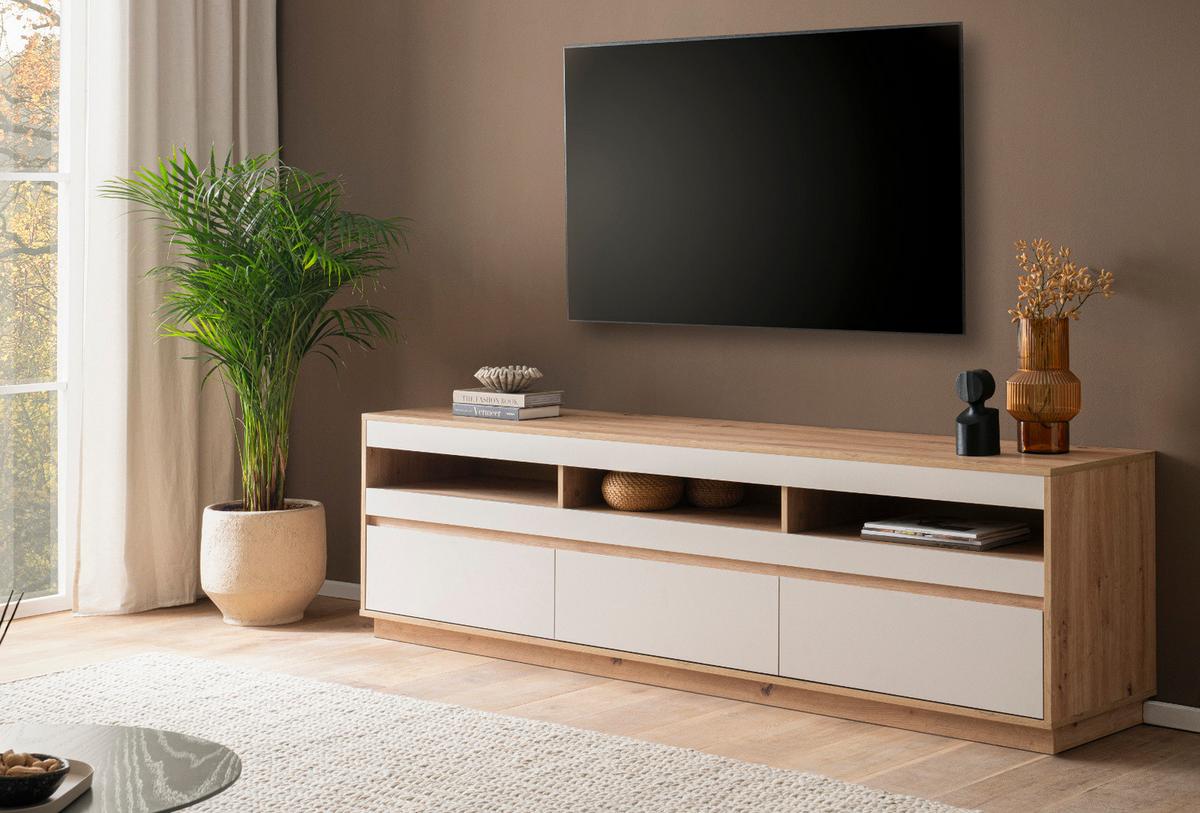 TV-LOWBOARD Kaschmir Sand und Eiche Artisan 202 cm, TV Unterschrank mit Schubkästen - Kaschmir/Eiche Artisan, Holzwerkstoff/Metall (202/60/45cm) - Furn.Design