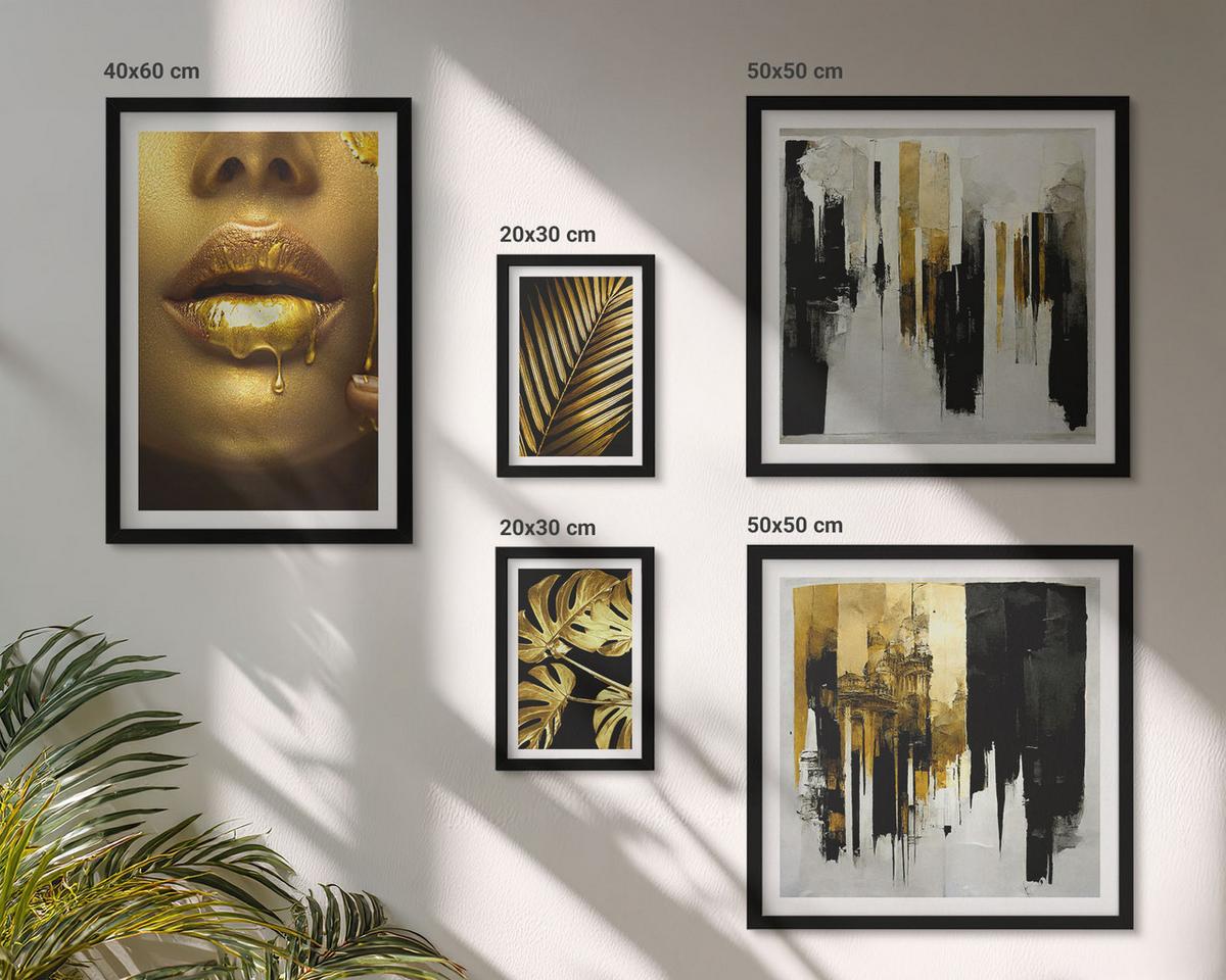 BILDER SET 5er Set - 50x50 cm & 20x30 cm & 40x60 cm Schwarzer Rahmen - Sonnenuntergangsbrücke Landschaft - Schwarz, Kunststoff (40/60cm) - TULUP