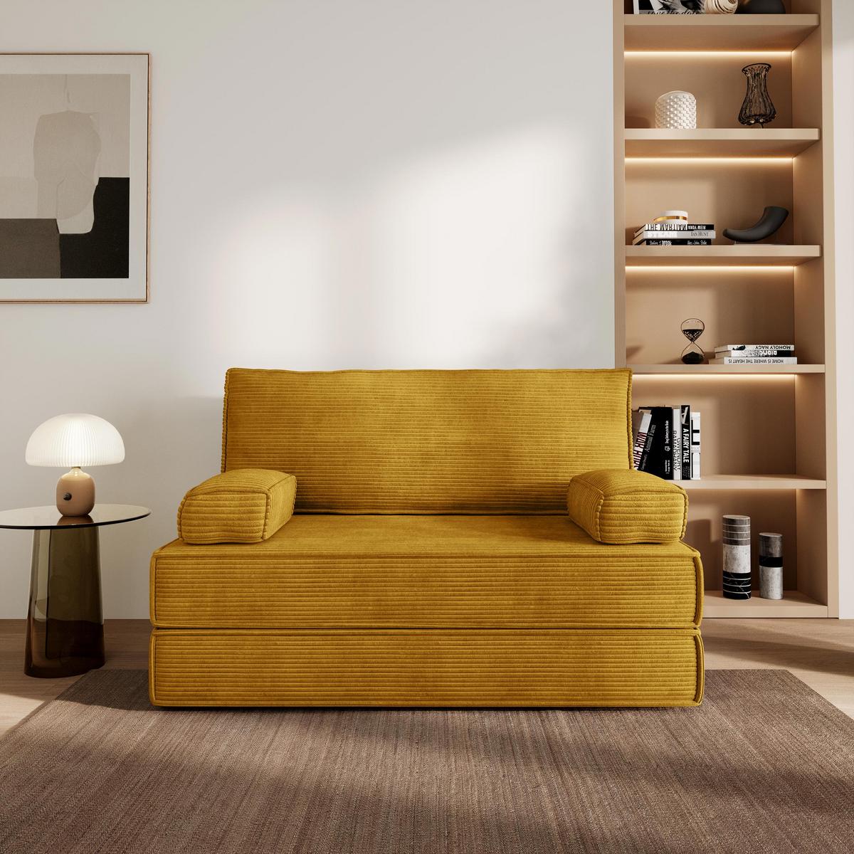 BETTSOFA LADIA aus Schaumstoff Cordstoff Gelb Schlaffunktion - Gelb, Textil (140/86/60cm) - MASSENO