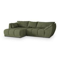 ECKSOFA ORENTI L-S Grün Velours-Stoff mit Schlaffunktion - Grün, Holz (287/182cm) - MASSENO