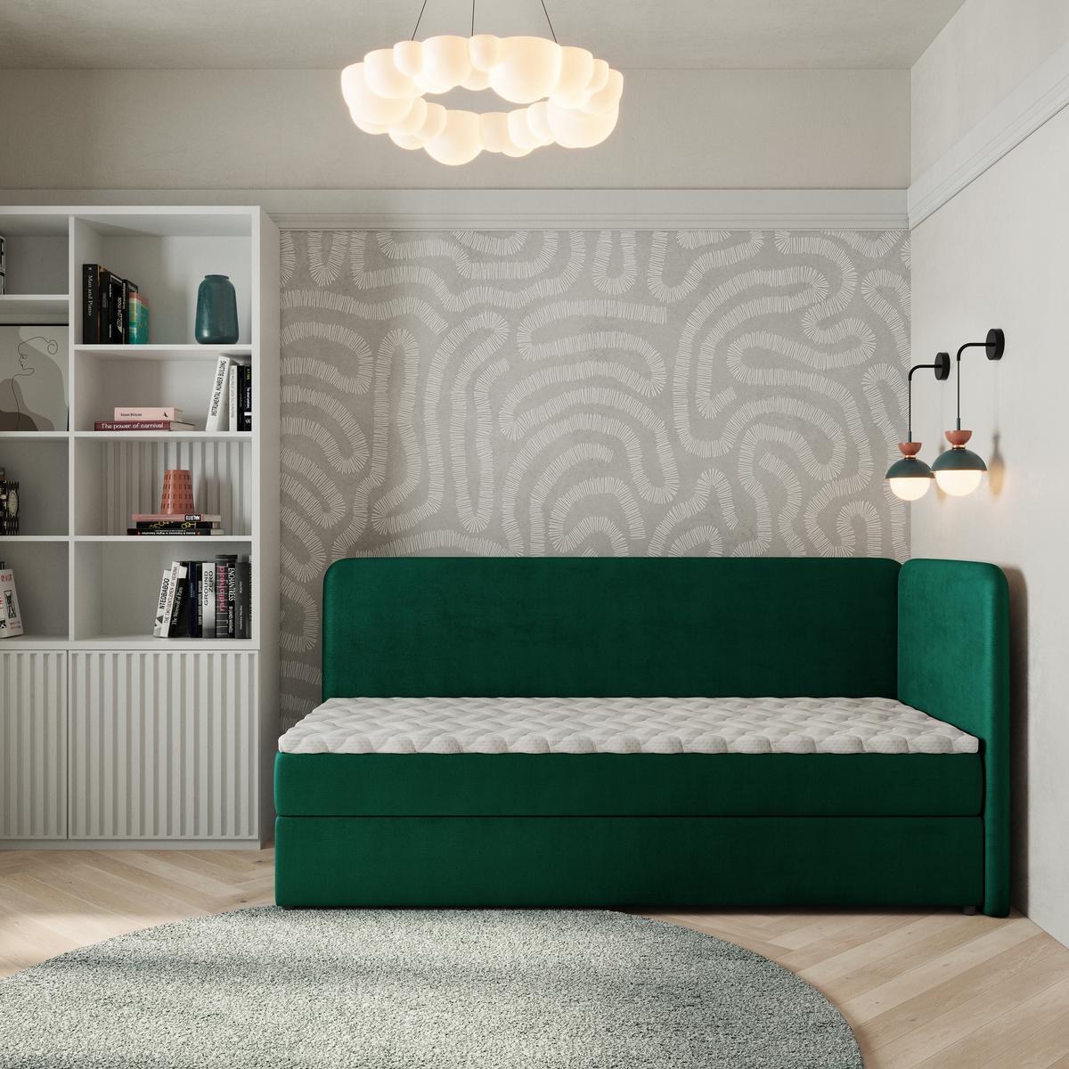 BOXBETT GINA 100x200 cm mit Matratze und Topper, H2+H3 - Grün - Grün, Holz (100/200cm) - MASSENO