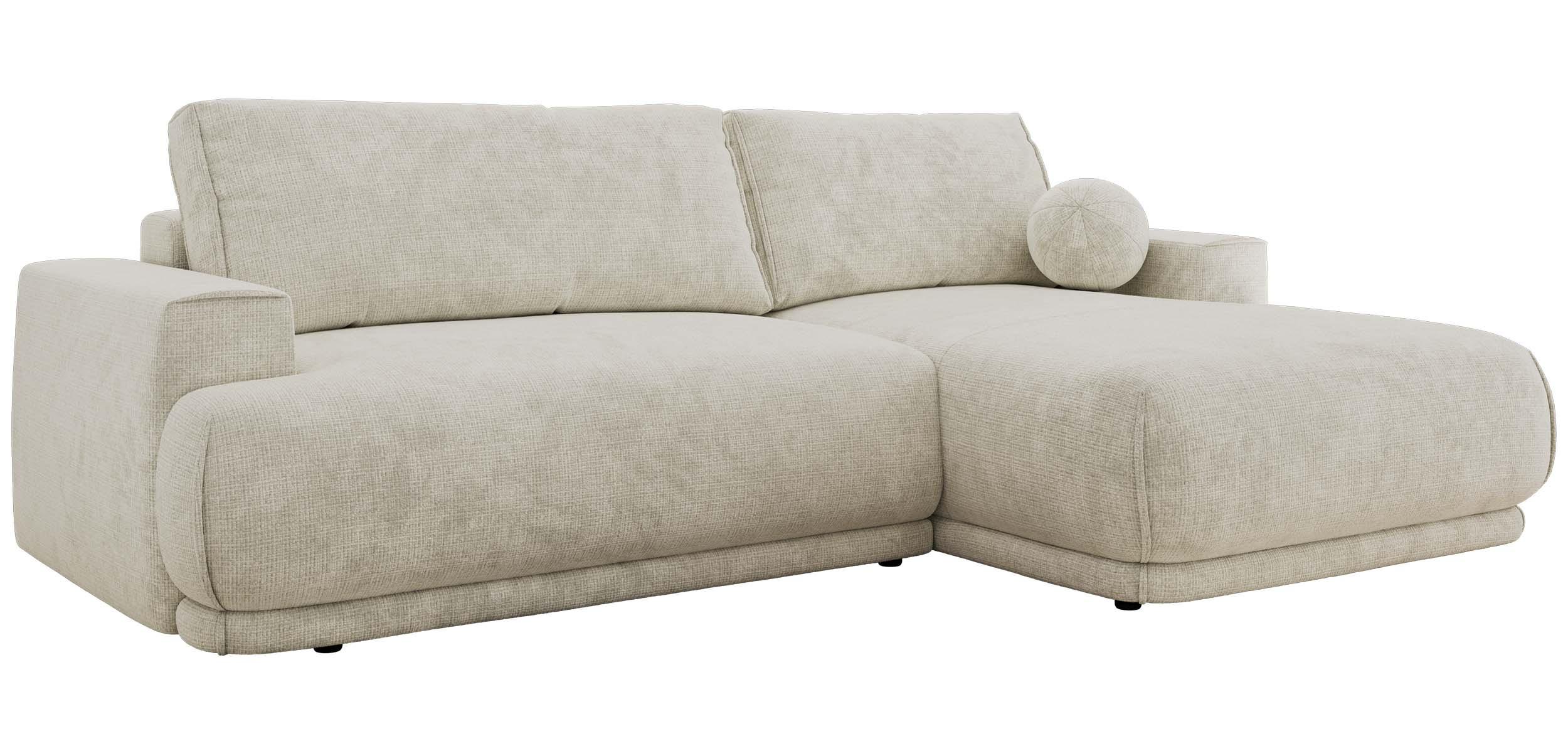 ECKSCHLAFSOFA RINA L Creme Schenille grob gewebt - rechts - Creme/Schwarz, Kunststoff/Textil (170/267cm) - MKS