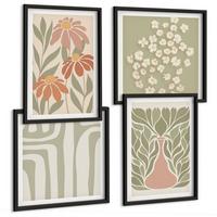 BILDER SET 4er Set - 50x50 cm & 40x60 cm Schwarzer Rahmen - Floraler minimalistischer Boho-Stil - Schwarz, Kunststoff (50/50cm) - TULUP