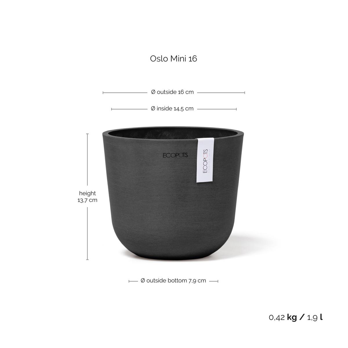 BLUMENTOPF Oslo Mini 16/13,7 cm Dunkelgrau - Dunkelgrau, Kunststoff (16/13.7cm) - Ecopots