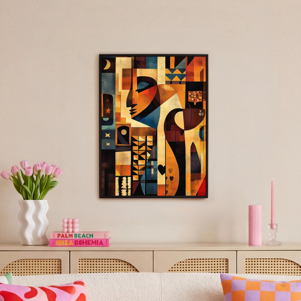 LEINWAND Bilder mit Rahmen - Figuren - Abstrakt - Symbole - 60x80 - Terracotta, Textil (60/80cm) - MuchoWow