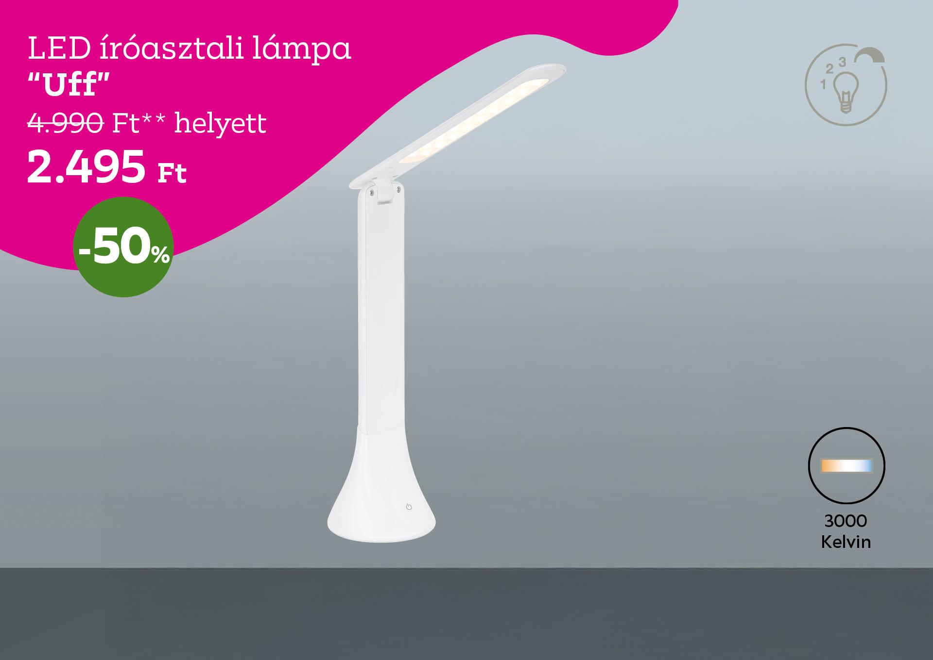 LED íróasztali lámpa UFF 4990 Forint helyett 2495 Forint, kedvezmény mértéke 50%