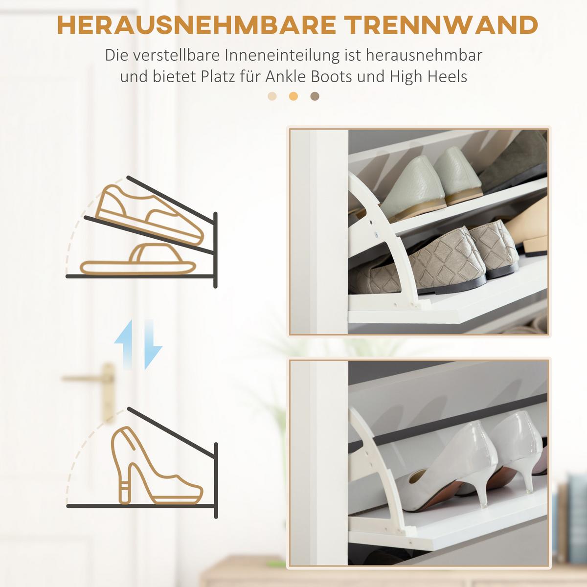 SCHUHSCHRANK Schuhregal mit Schublade Schuhständer für 18 Paar Schuhe Weiß+Natur - Weiß/Naturfarben, Holzwerkstoff/Kunststoff (26/112/72cm) - HOMCOM