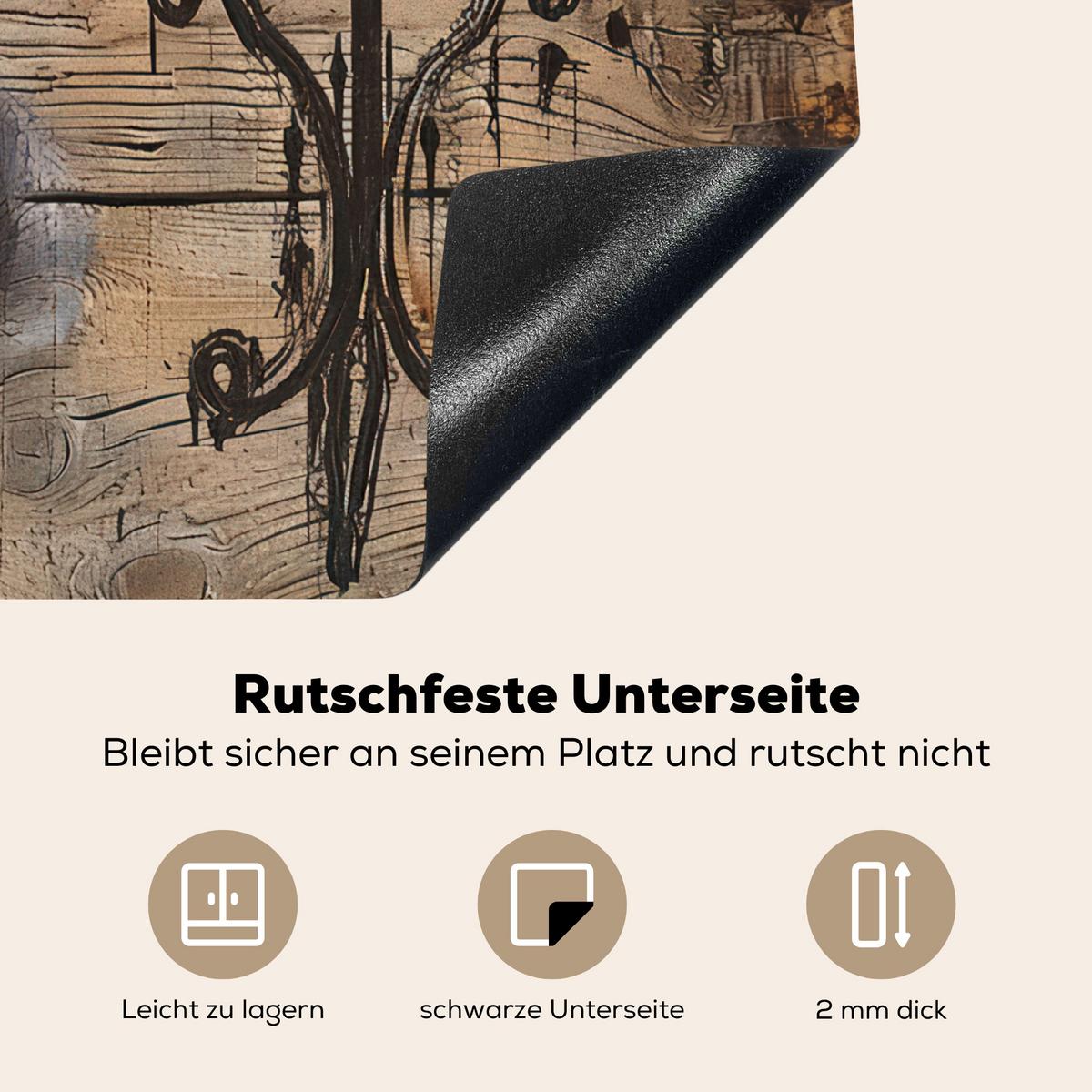 HERDABDECKPLATTE Cafe - Holz - Kaffee - Regale Herdabdeckung Induktionsfeld 60x52 cm - Schwarz, Kunststoff (60/52/0.2cm) - MuchoWow