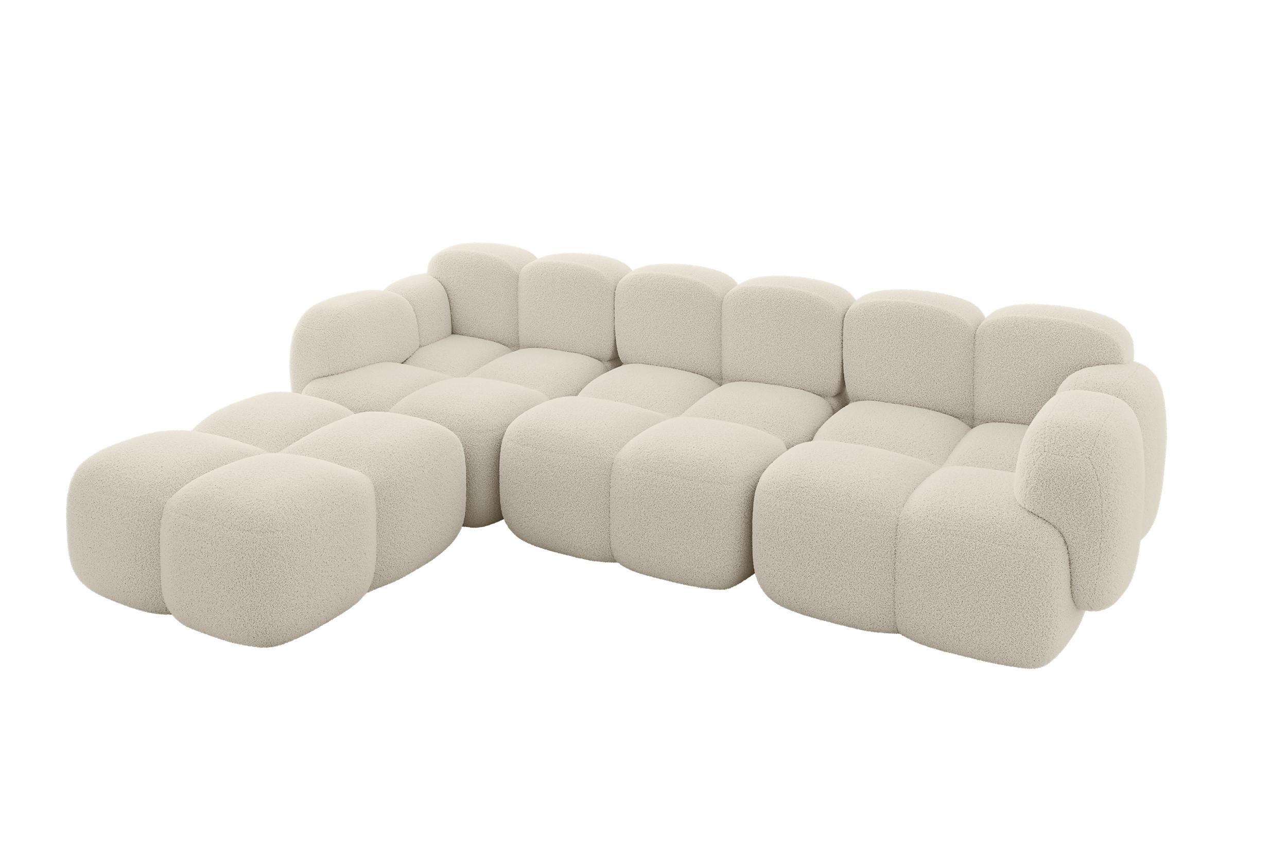 ECKSOFA modulares Sofa Links Miko-L2 302x205x75 Beige Bouclé - Sandfarben/Schwarz, Holzwerkstoff/Kunststoff (302/205cm) - ALTDECOR