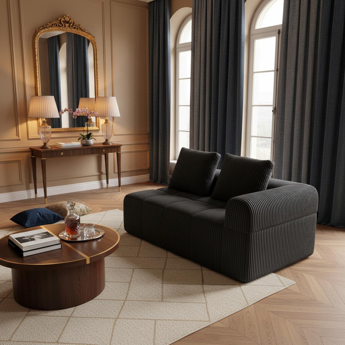 CHAISELONGUE in Cord Übergroßer Relaxsessel mit Seitentaschen - Dunkelgrau, Textil (158/61/93cm) - Urban Meuble
