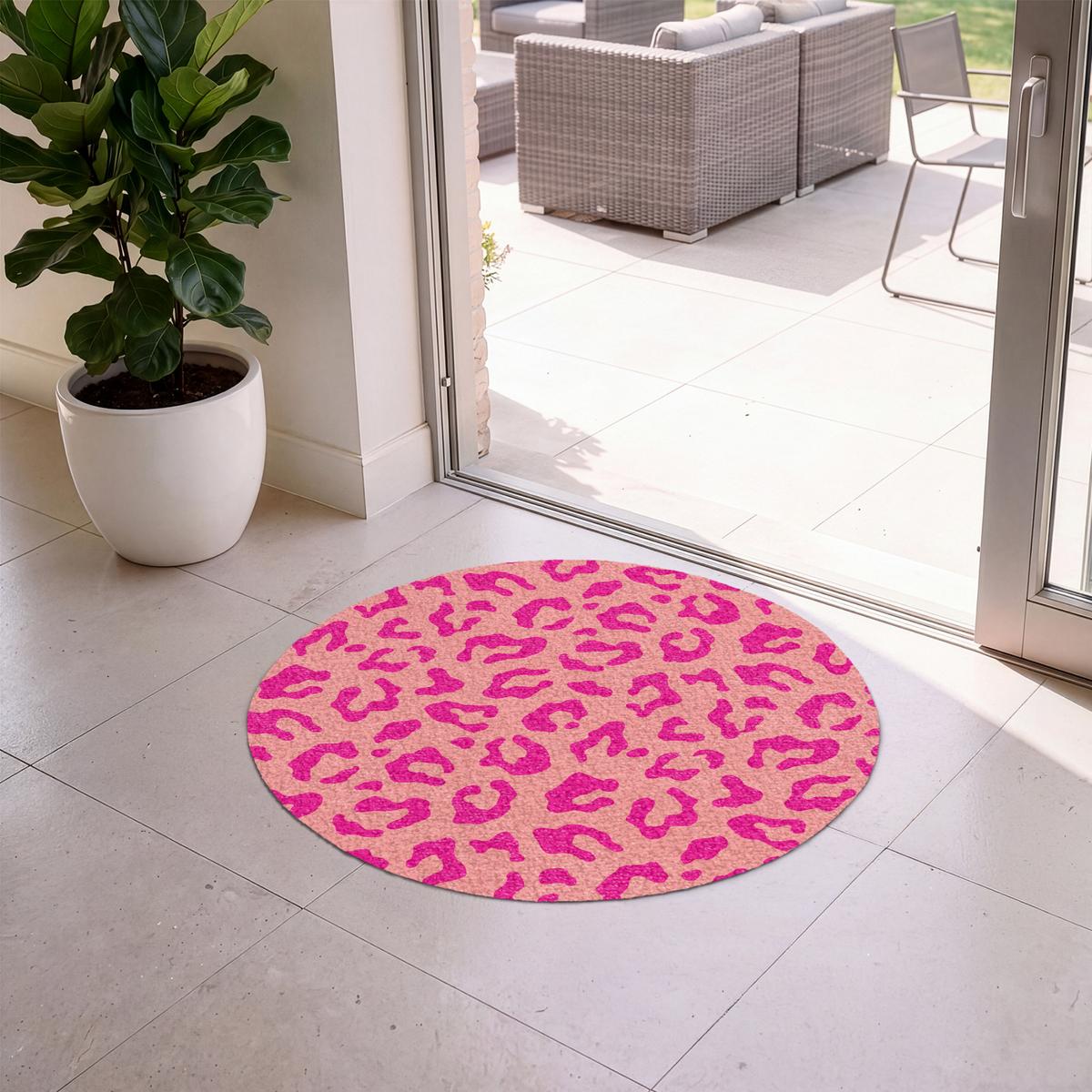 FUSSMATTE Pantherdruck - Rosa - Tierdruck - Minimalistisch Sauberlaufmatte 90x90 cm - Pink, Kunststoff (90/90cm) - MuchoWow