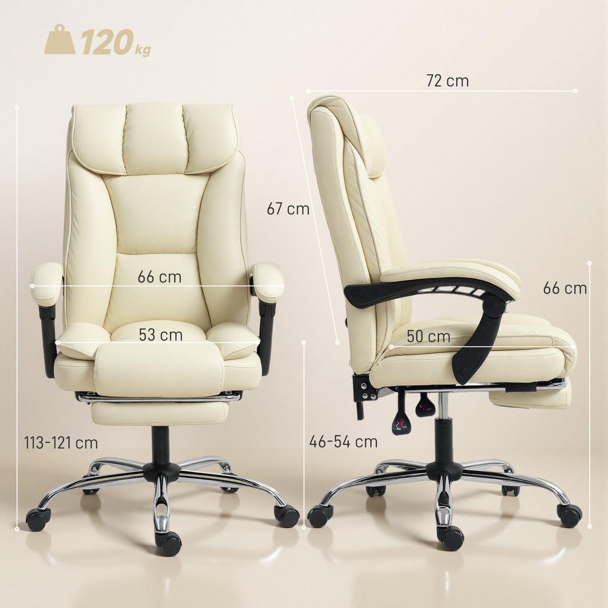 BÜROSTUHL Ergonomischer Schreibtischstuhl mit Verstellbar Rückenlehne Beige - Beige/Silberfarben, Kunststoff/Textil (66/121/72cm) - HOMCOM