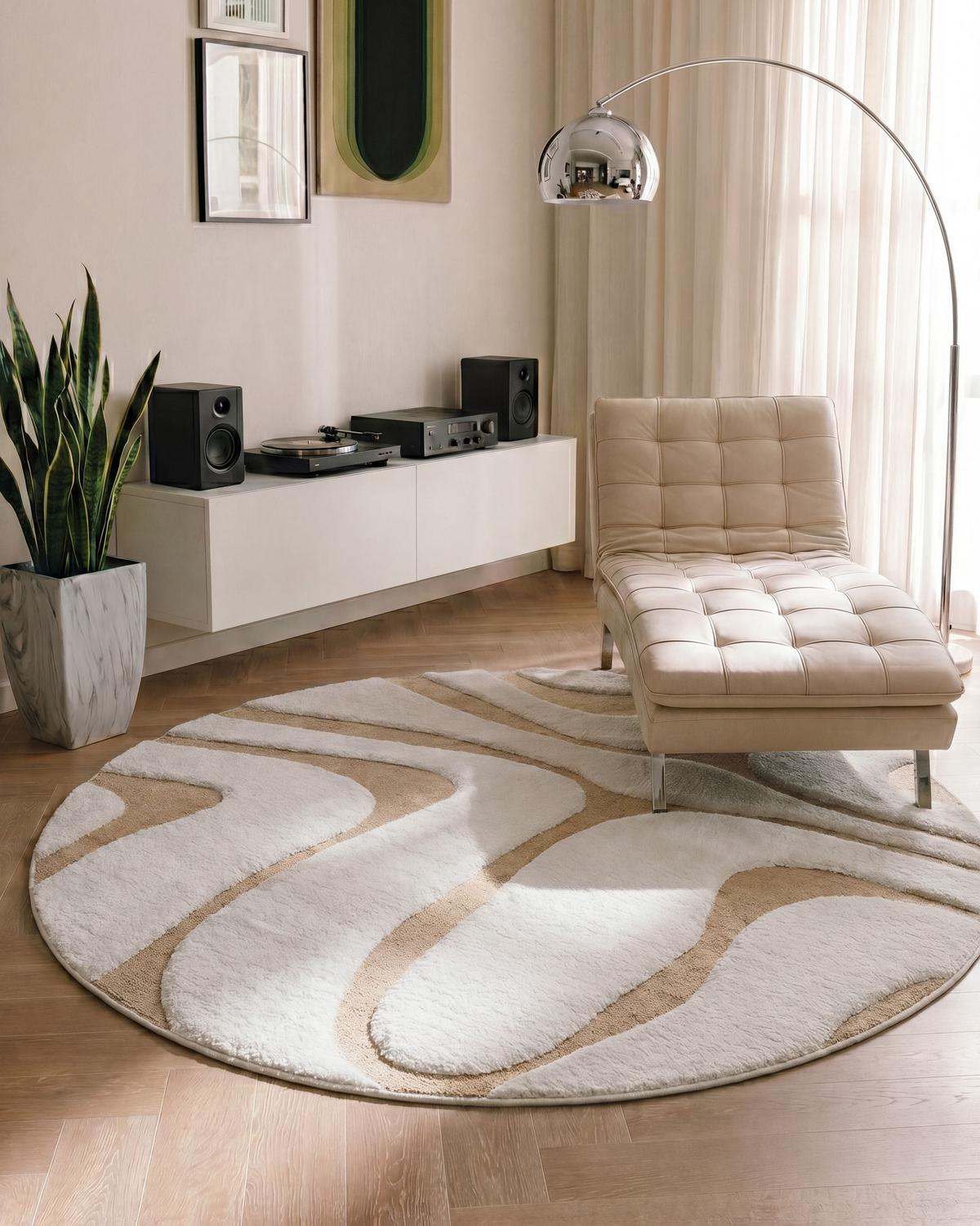 TEPPICH Beige/Weiß 160 cm Hartz - Beige/Creme, Textil (160/160cm) - Beliani