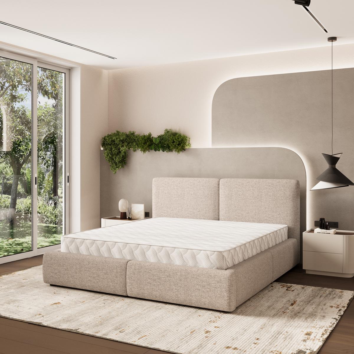 POLSTERBETT FELURO 180x200 cm mit Bettkästen - Beige - Beige, Holz (180/200cm) - MASSENO