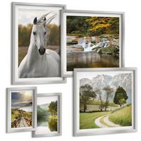 BILDER SET 5er Set - 50x50 cm & 20x30 cm & 40x60 cm Silberner Rahmen - Natur des Flusses White Horses - Silberfarben, Kunststoff (40/60cm) - TULUP