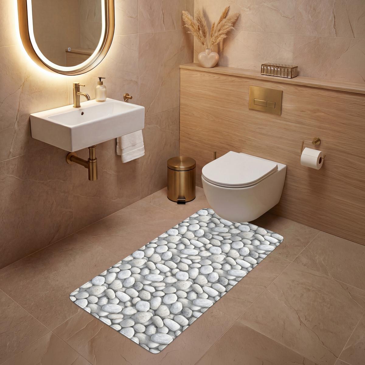 WC-VORLEGER Steine - Grau - Oval Toilettenvorleger 60x120 cm - Hellgrau, Textil (60/1cm) - OnlyWow