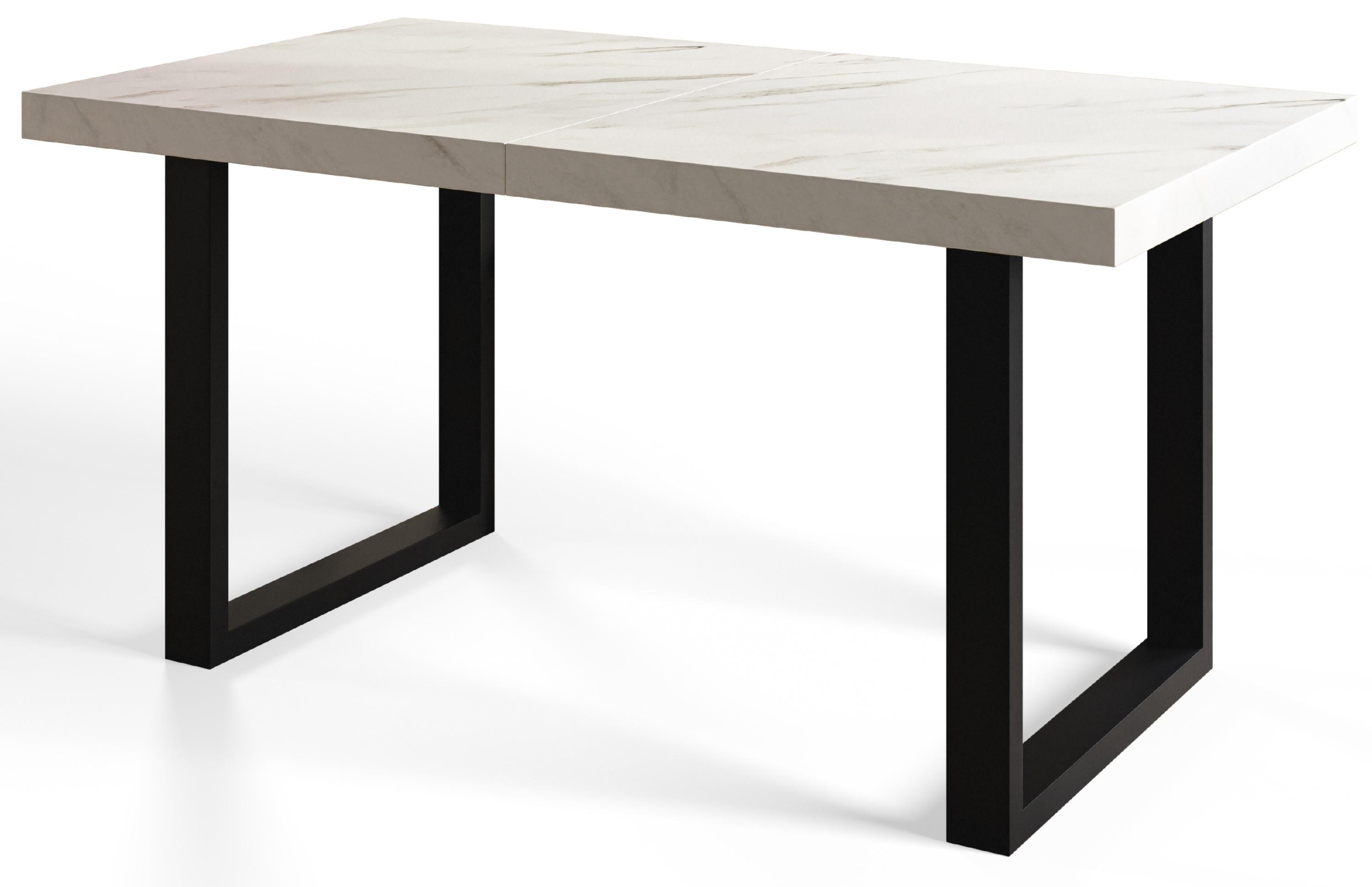 INDUSTRIELLER Esszimmertisch LOFT-U, ausziehbarer Tisch, Größe: 140-240X80X77 cm, Wohnzimmertisch Farbe: MARMUR, mit Metallbeinen in Farbe Schwarz - Hellgrau/Schwarz, Holzwerkstoff (140/80/77cm) - Alpi-Möbel