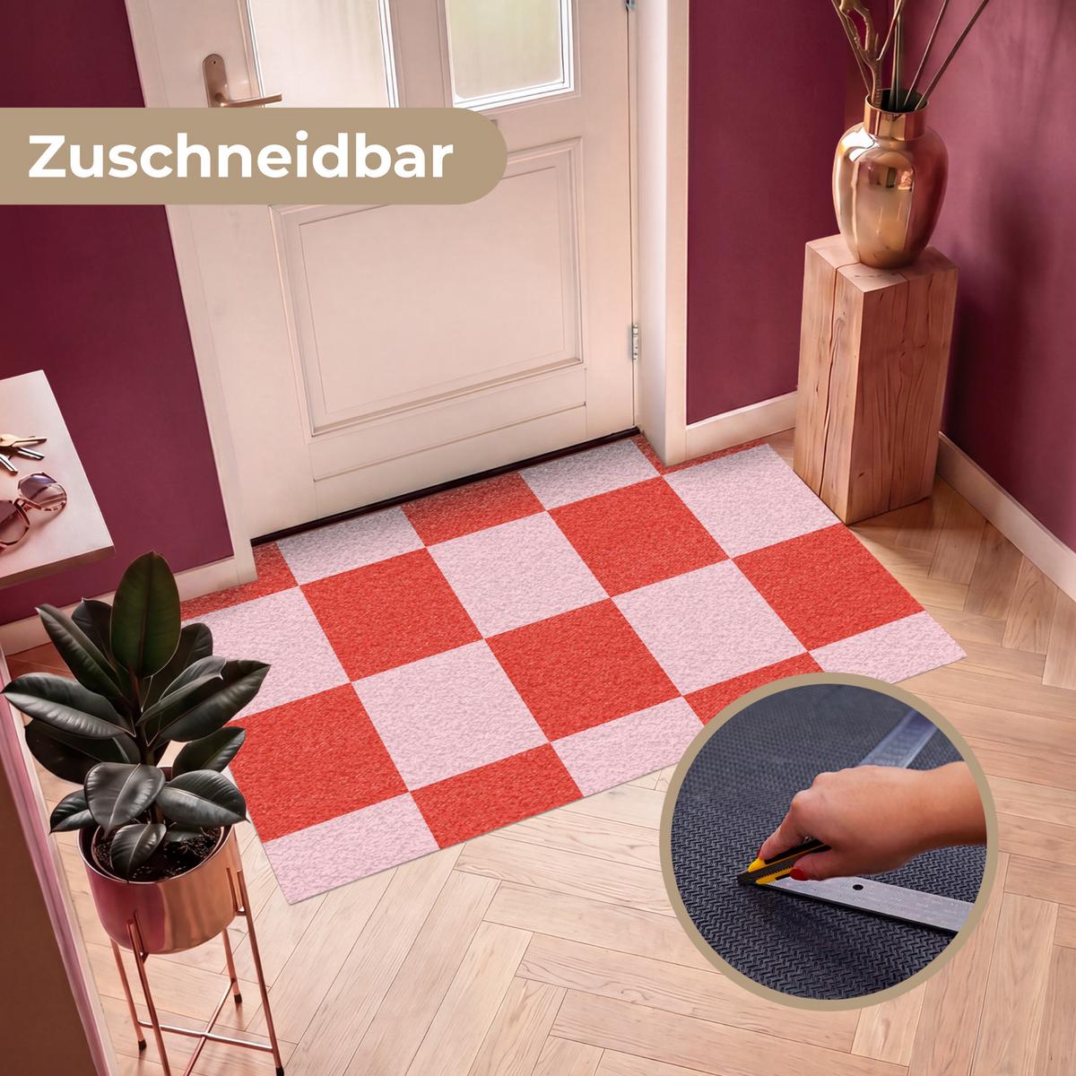 FUSSMATTE Schachbrettmuster - Rot - Rosa - Würfel Türmatte 150x90 cm - Rot, Kunststoff (150/0.4cm) - MuchoWow