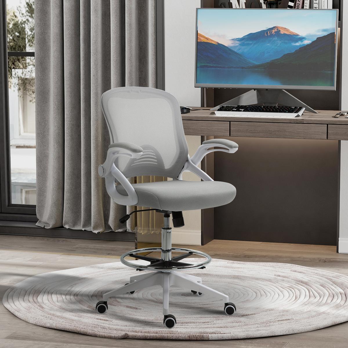 BÜROSTUHL Ergonomischer Schreibtischstuhl mit Hochklappbaren Armlehnen Netz - Hellgrau, Kunststoff (60/126/64cm) - Vinsetto