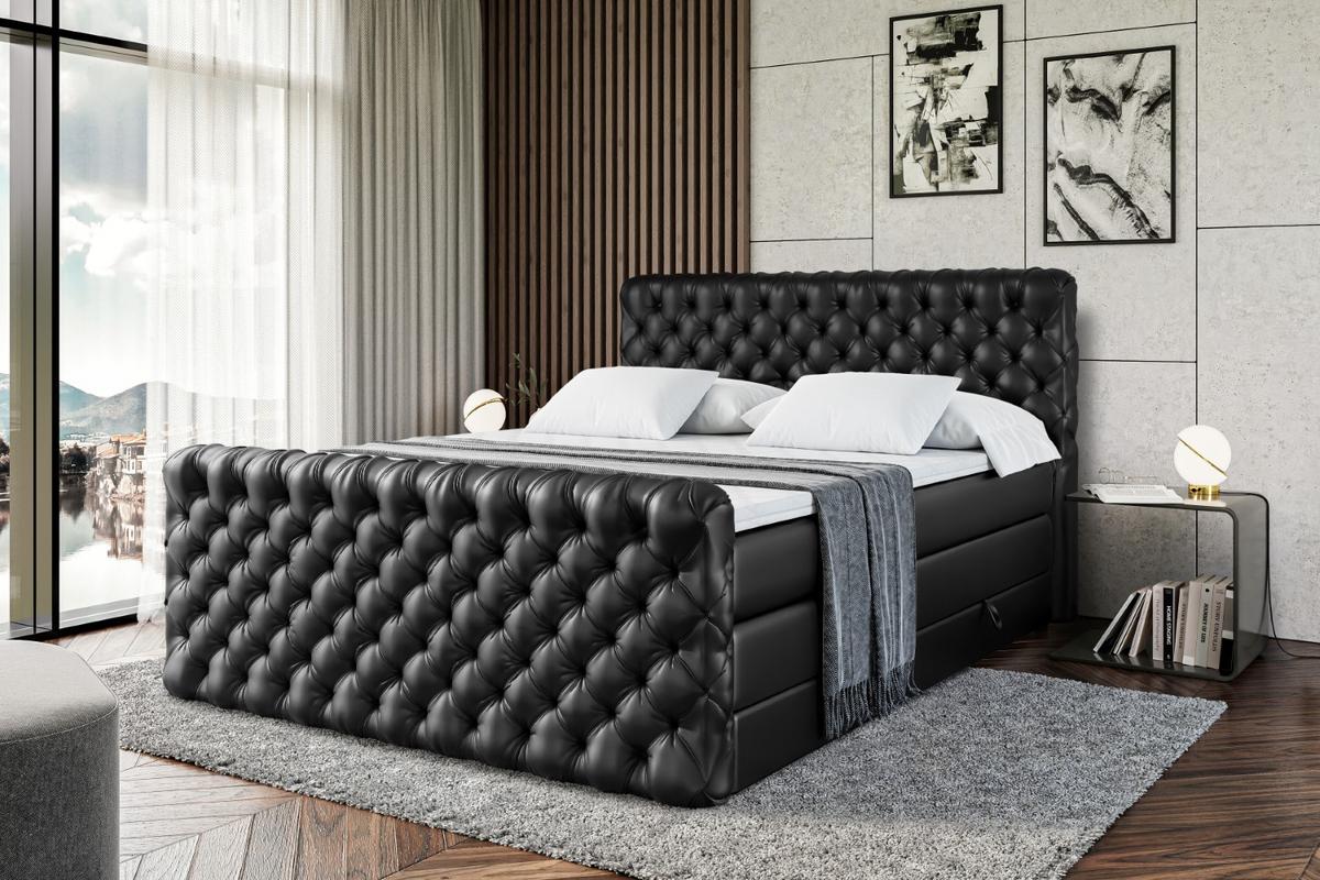 BOXSPRINGBETT BOXI8-Z KING - 180x200 - H3/H4 - Schwarz Hochglanz - Schwarz Hochglanz, Holzwerkstoff (180/200cm) - ALTDECOR