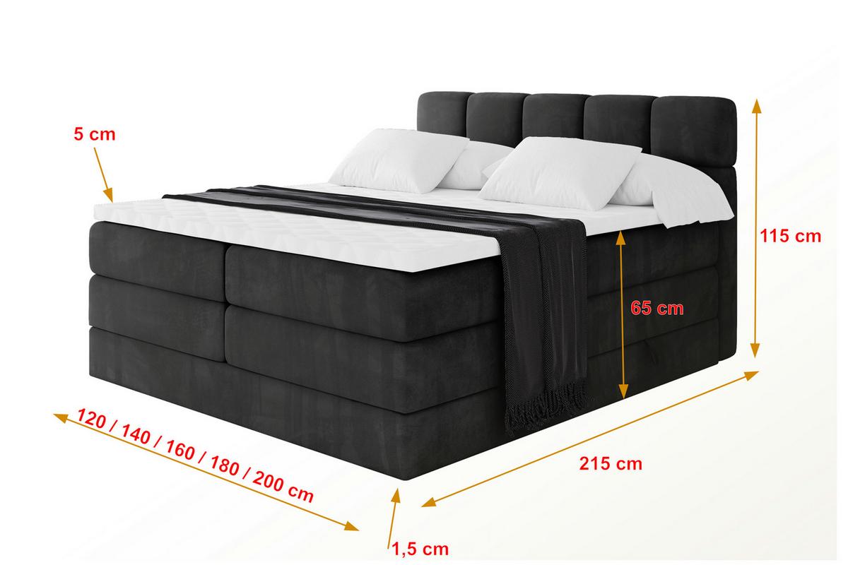 BOXBETT mit Matratze H3/H4 - FAMA KING - 120x200 cm Schwarz Casablanca - Schwarz, Holzwerkstoff (120/200cm) - ALTDECOR