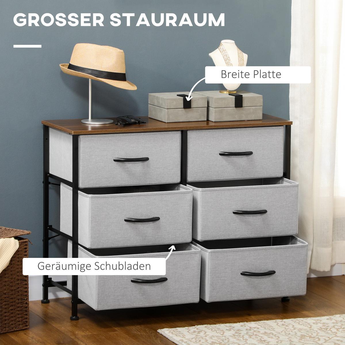 KOMMODE Sideboard, Griff, Grau - Grau, Textil (30/62.5/80cm) - HOMCOM