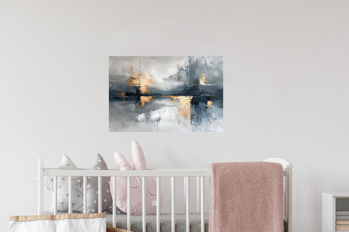 WANDTATTOO Kunst - Grau - Gold - Abstrakt Deko Wohnzimmer 60x40 cm - Dunkelgrau, Kunststoff (60/40/0.1cm) - MuchoWow
