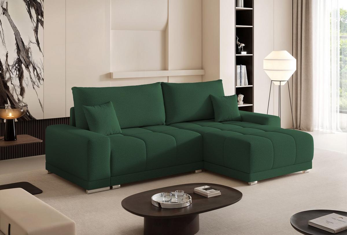ECKSOFA TARA mit Schlaffunktion und Bettkasten Grün - Chromfarben/Grün, Kunststoff/Textil (261/178cm) - Idohome