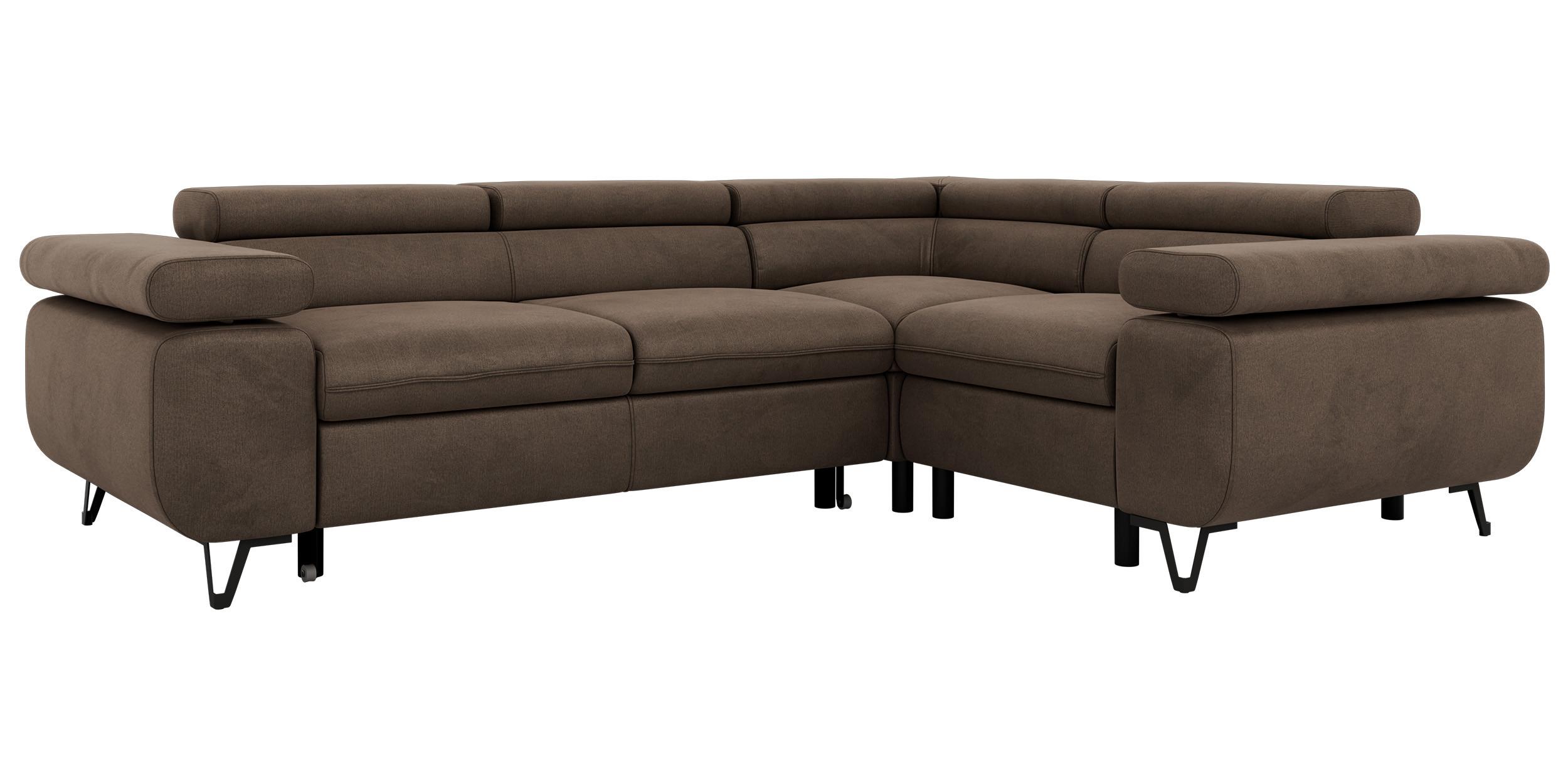 ECKSOFA FALCO L - Braun Velvet - Rechts Seite - Dunkelbraun/Schwarz, Textil/Metall (268/197cm) - MKS